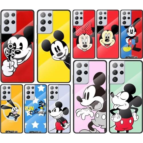 Disney Mickey Mouse Oswald for Samsung Galaxy S21 Ultra Plus A72 A52 4G 5G M51 M31 M21 Luxury Tempered Glass Phone Case Cover