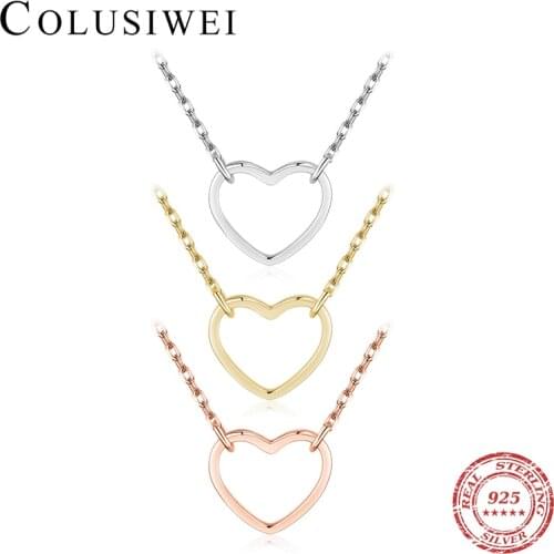 Colusiwei Valentines Gift Silver Gold Rose Heart Pendant Necklace for Women Girl Romantic 925 Sterling Silver Necklace Jewelry