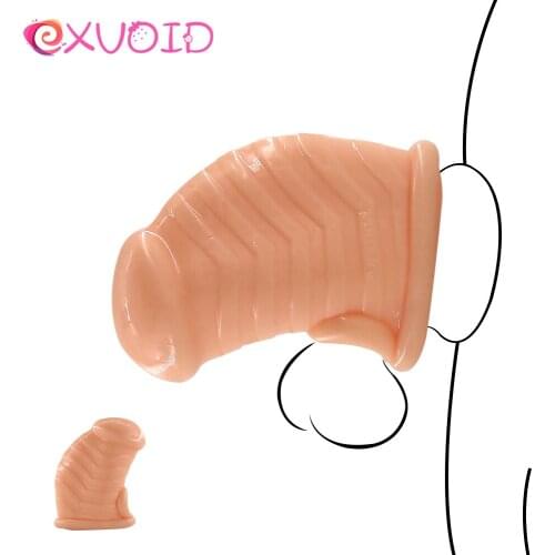 EXVOID Dildo Enlargement Delay Time Sex Shop Big Male Penis Extender Male Chastity Cock Cages Super Soft Sex Toys for Men