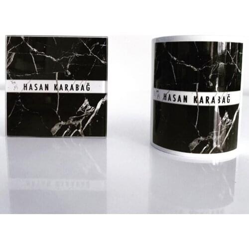 Custog Porcelain Mug And Coaster Set Of 2 Customize Name Gifts for Women and Men 12oz Marble