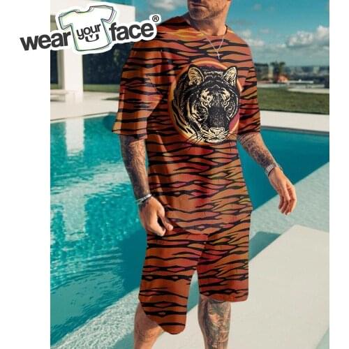 Animals Lion Tiger 3D All Over Printed T Shirts Shorts Sets Tracksuits Casual Sports Beach Streetwear Vocation Unisex Clothing