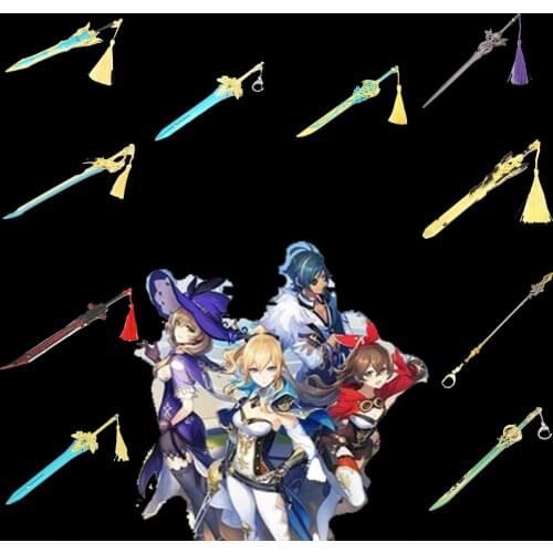 Game Genshin Impact Sword Blade Weapon Metal Plate Alloy Model Toys Zhongli Keychain Bag Pendant For Collection Gift Accessories
