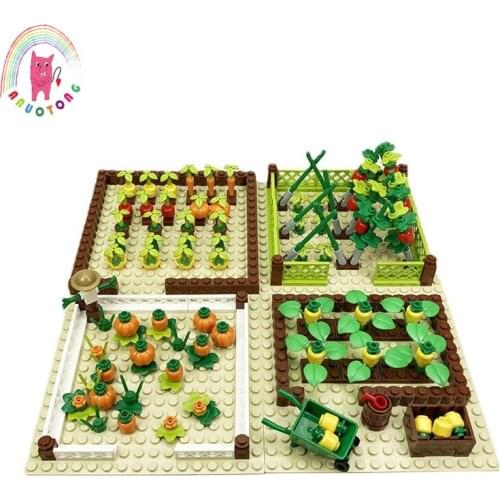 Farm Animal Vegetable Assembly Building Block DIY Toy MOC Piglet Doghouse Cowshed Scene Corn Carrot Compatible Bricks Kids Gift