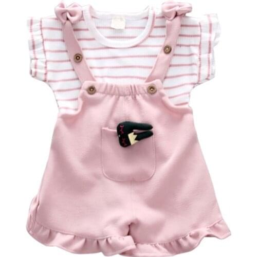 Summer Newborn Baby Girls Sets Kids Princess Striped Short Sleeve Romper+ Suspenders Short Pants Jumpsuit Sunsuit Clothes