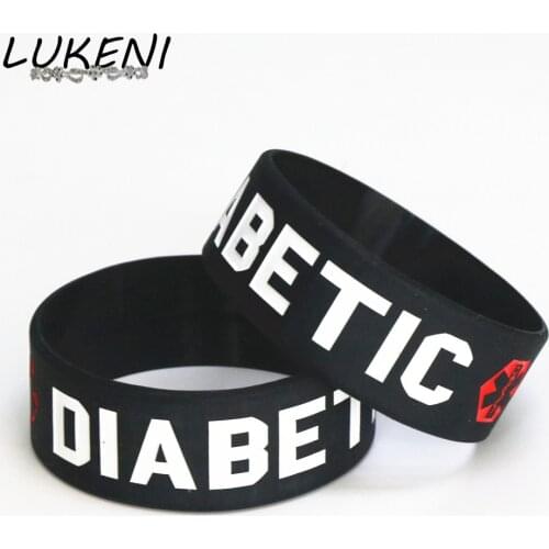LUKENI Fashion 1PC Black Color Medical Diabetic 1 Inch Wide Silicone Bracelet Wristbands Armband Nurse Bangles Adult Size SH087