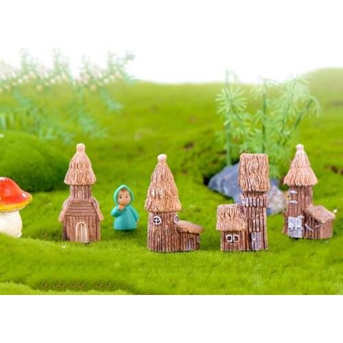 1 Pcs Mini Resin Process Wood House Miniature Figurines Micro Landscape Bonsai Ornaments Fairy Garden Supplies