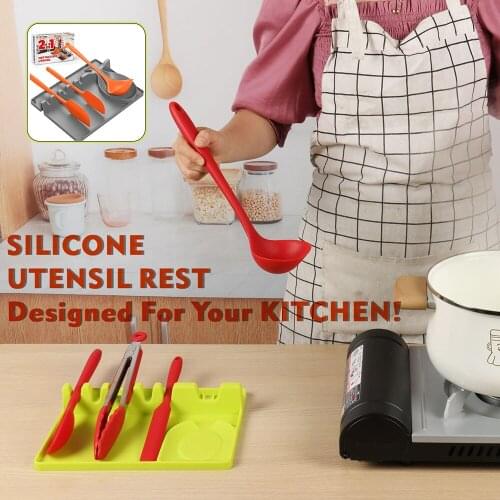 Kitchen Multifunction Silicone Cooking Utensil Stand Holders Pot Holder Clips Spoon Stove Organizer Covers Pan Lid Rack Storage