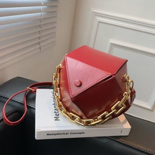 Fashion Trendy Geometric Round Chain Bag Ladies Shoulder Bag Pu Leather Small Box Messenger Bag Young Womens Mini Phone Handbag