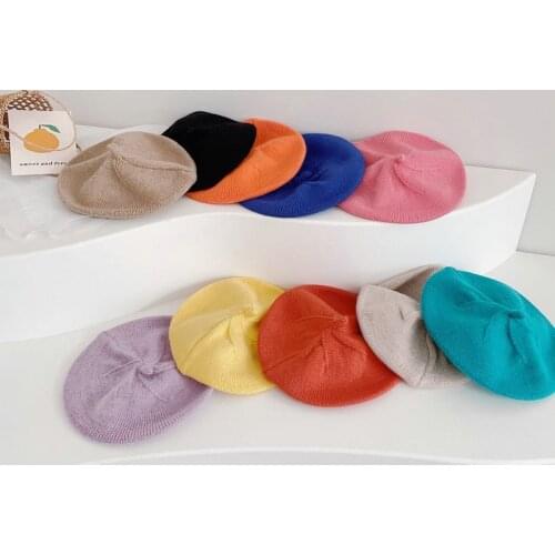 Candy Color Girls Beret Autumn and Winter Girls Fashion Knitted Woolen Cap Fashion Hat KF1146