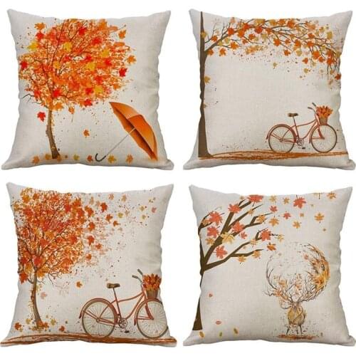 45*45CM Throw Pillow Autumn Leaves Pattern Orange Color Tree Sofa Cushion Cover Linen Office Cushion Covers