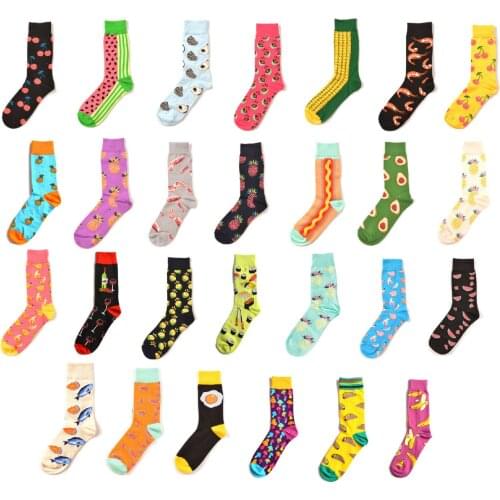 PEONFLY Colorful Cotton Men Socks Funny Food Pineapple Pizza Hamburger Beer Chili Skate Harajuku Happy Socks for Christmas Gift