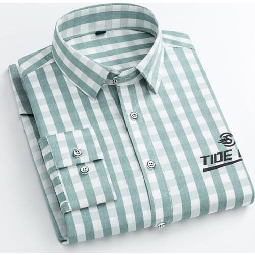 Mens New Plaid Print Long-sleeved Shirt Classic Fashion Stripe Design Casual Office Work Clothes High-quality Mens Clothing