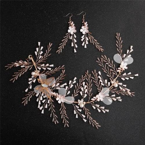 OKILY Trend Butterfly Wedding Hairband Women Accessories Hair Band Pearl Flower Jewelry Bridal Headpiece Female 2020