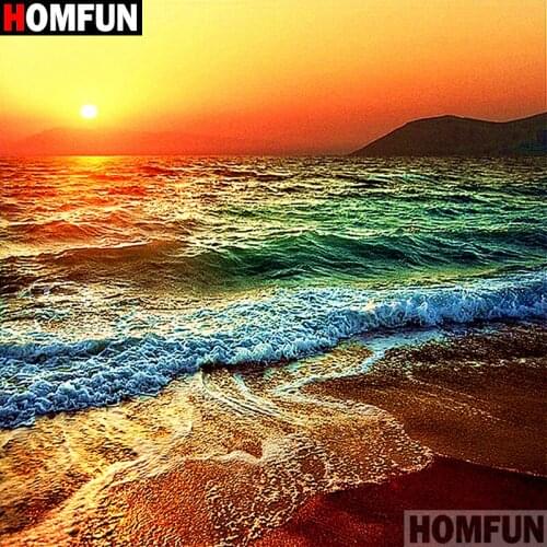 HOMFUN Full Square/Round 5D DIY Diamond Embroidery "Dusk sea" Diamond Painting Cross Stitch Rhinestone 5D Decor A15505