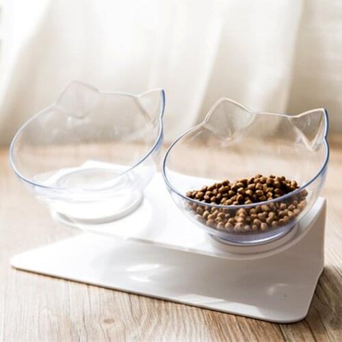 Elevated Cat Double Bowl Pet Feeding Bowls Spino-Protective Plate for Cats & Small Dogs Dish Kitten Transparent Black Tableware