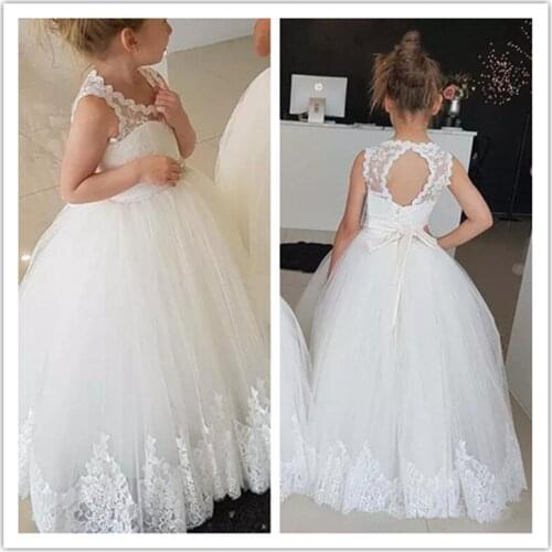 Simple Tulle Lace Flower girl Dress for Wedding Appliques Custom Made First Communion Gowns Puffy Girls Birthday Party Gowns
