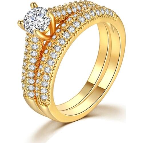 Bling Crystal Zirconia Wedding Rings for Women 18K Gold Bridal Ring Sets Jewelry Engagement Rings