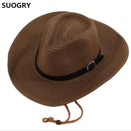 Discount 2018 Mens Summer Hats/Sunscreen Male Summer Folding Cowboy Hat Sunbonnet Beach Hat Large Brim Strawhat