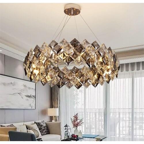 Modern Creative Crystal Chandelier For Living Room Oval Kitchen Light Fixture Smoky Gray Cristal Lamp Luxury Home Decor Lustre