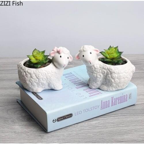 Succulent Flower Pots Cute Cartoon Animal Ceramic Potted Plants Small Plant Planting Pot Living Room Office Desktop Decoration
