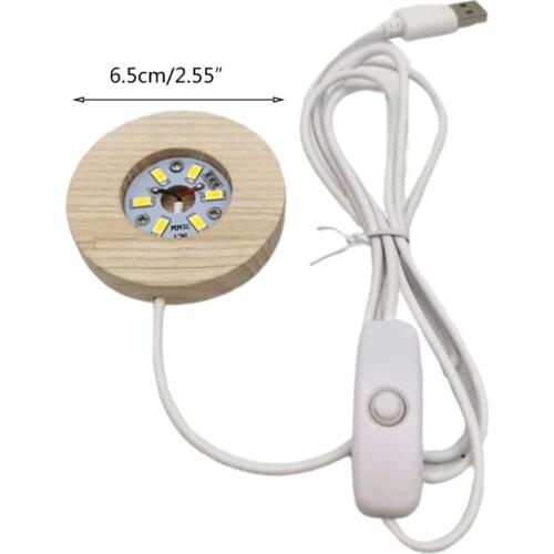 LED Night Light Wooden Round Base Holder Display Stand for Crystals Glass Ball H58C