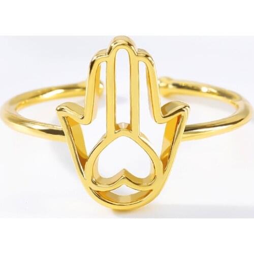 Vintage Hamsa Jewelry Small Heart Rings Stainless Steel Adjustable Hand of Fatima Stacking Ring Best Friend Gift For Graduation