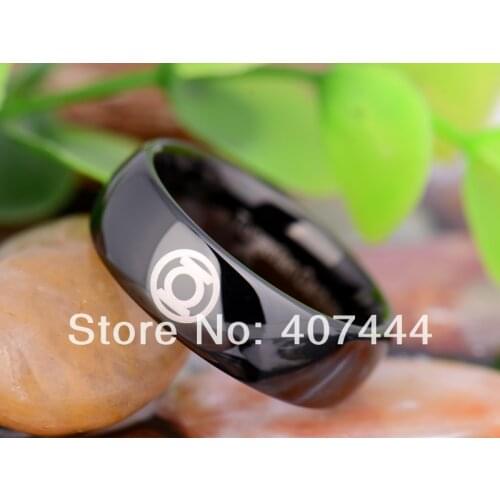 Free Shipping YGK JEWELRY Hot Sales 8MM Black Dome Green Lantern New New Mens Tungsten Carbide Wedding Ring