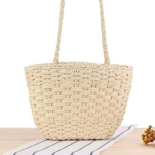 Aaby 2021 Summer High Capacity Ladies Handbag Fashion Straw Shoulder Bag With String Lining Straw Beach Bag