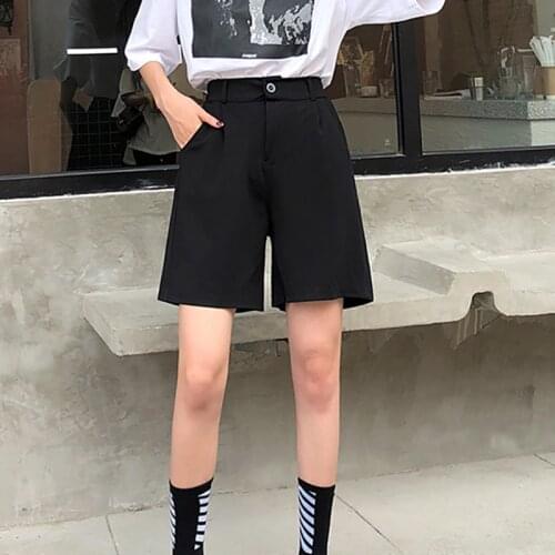 2021 Summer Red Black Shorts Feans Feminino High Waist Straight Leg Loose Casual Korean Fashion Denim Womens Shorts Clothing