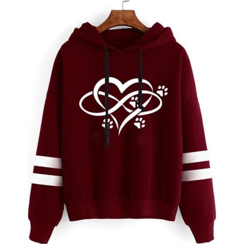 2021 Women Hoodies Teenager Casual 4 Dog Paws Pet Print Long Sleeve Hoodie Sweatshirt 90s Young Girl Kpop Hooded Tops Pullover