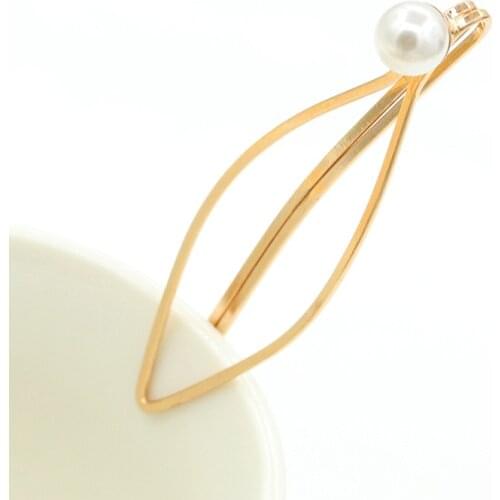 Hollow Leaf Simulated Pearl Golden Metallic Hair Clips and Pins Fashion Barrettes Women Headwear