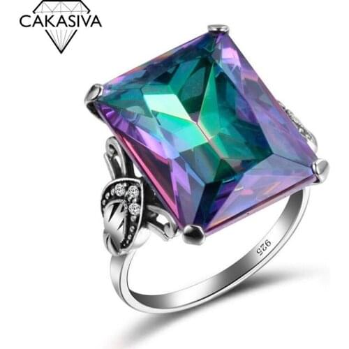 Rainbow Multi Color Topaz Cube Ring Womens Creative Personality 925 Silver Inlaid Rainbow Gemstone Ring Gift jewelry