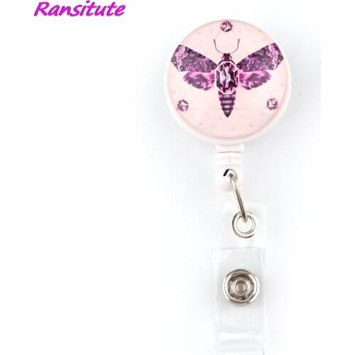 R2095 1pcs Animal Insect Purple Moth Retractable Badge Reel Clip Student Friends Exquisite IC Card Badge Holder Jewelry