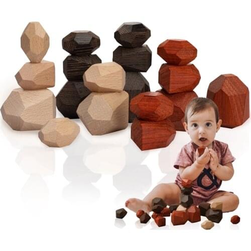 18pcs Baby Wooden Toys Wooden Stacking Blocks Set Balancing Stacked Stone Building Block Game Rainbow Creative Montessori Toys