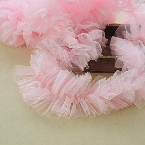 2M/lot 15cm wide Encrypted widened elastic fluffy gauze pleated lace handmade toddler skirt tiara clothes decorative lace W589