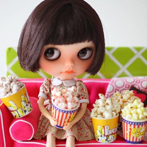 2 PCS 1/6 Scale Dollhouse Miniature Popcorn Pretend Play Doll Food Toy Accessories for Blyth, Pullip Doll