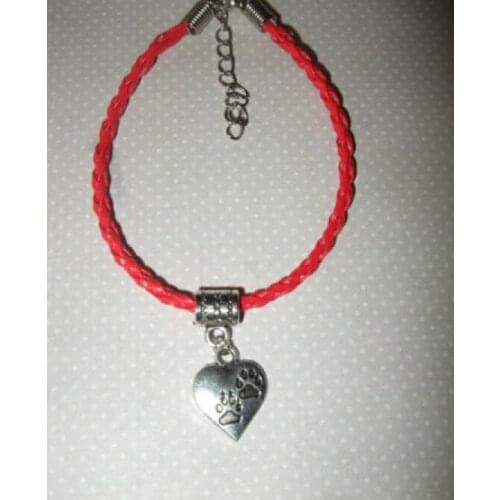 2Pcs Mixed Colours Leather braided rope Bracelets Dog Paw Print Heart Bracelet & Bangles Jewelry Gift Fast shipping