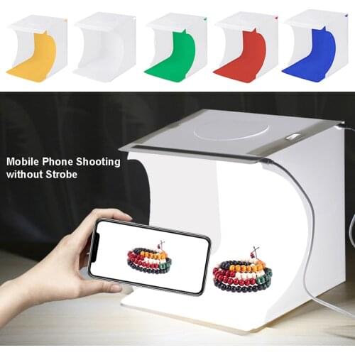 20CM Portable Lightbox Photo Studio Booth LED Light Box Photography Soft Box 2 Panel LED Light 6 Color Backdrops On Table Top