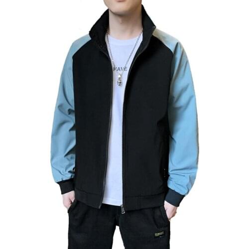 2021 New Jacket Spring New Fashion Slim Short Jacket Color Matching Jacket Mens Trendy Jacket Mens Stand-up Collar Slim Jacket