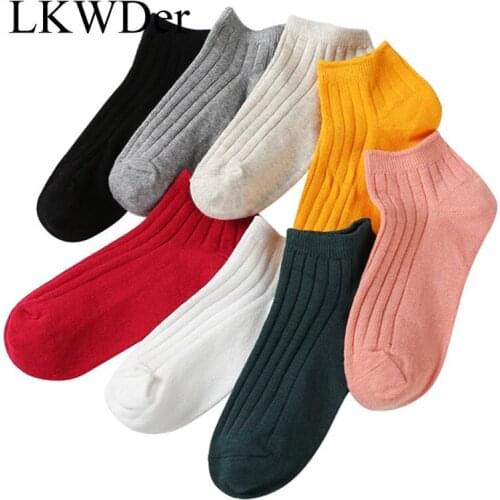 LKWDer 3 Pairs Womens Comfortable Stripe Cotton Socks Women Slippers Short Ankle Socks Candy Color High Quality New Fashion 2021