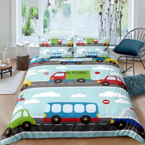Traffic Car Bus Excavator Crane Truck 3D Bedding Set Duvet Cover Sets Bed Linens King Queen Full Double Size Shop Truck Custom