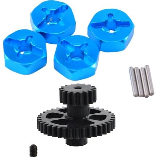 4Pcs Hexagonal Combiner Wheel Rim 7mm Upgrade 12mm Adapter with Reduction Gear + Motor Gear,for 1/18 Wltoys Tires