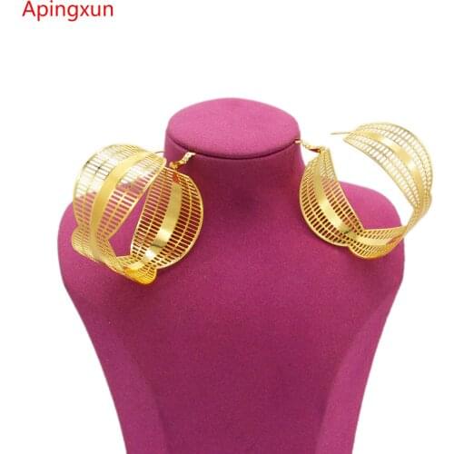 Apingxun Dubai Gold Color/copper Earrings Afican Ethiopian Big Wide Earrings For Women/Girls Arab Middle East Jewelry Best Gifts