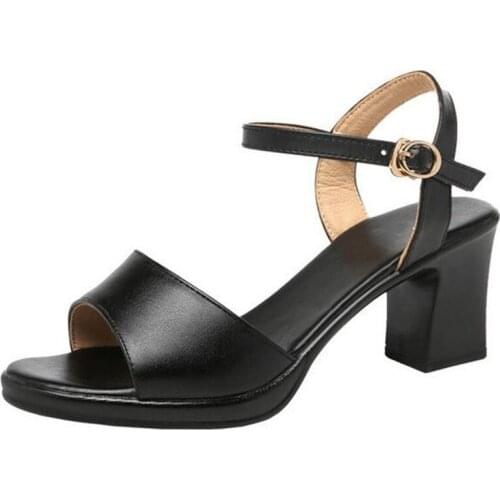 Hot 2021 New Fashion Summer Sequins Genuine Leather Fish Mouth Sandals Women Sandal Shoes Size 33-43 High Heel Sandals 4 / 6 Cm