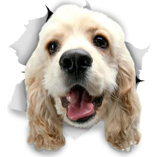 Dawasaru 3D Dog Stickers Car Sticker White Cocker Spaniel for Wall Fridge Toilet Luggage Skateboard Laptop,15cm