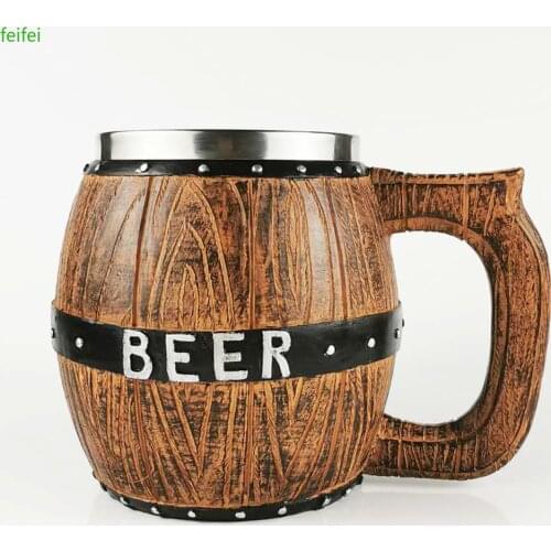 Resin Mould Oak Wooden Beer Mug with 20oz Stainless Steel Inner Tank Cup Tankard Beer Stein BEST Brathday Gift 600ml
