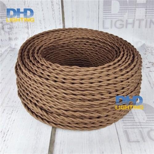 100meters long coffee color double core cord for pendant lamp braided textile fabric wire cable