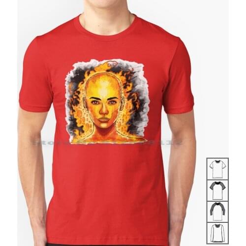 Fire Girl T Shirt 100% Cotton Womens Girls Fire Flames Energy Smoke Sun Solar Face Dustin Parker Monster Mania