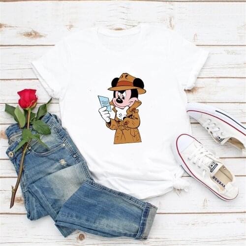 Fashion New Women T Shirts Summer Short Sleeve Casual White O-neck Tshirts Streetwear Mickey Mouse Printed Femme Tops