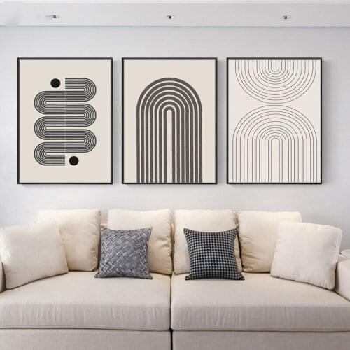 Geometric Print Contemporary Wall Art Abstract Canvas Painting Beige Color Arch Poster Mid-century Decoration Pictures Unframed